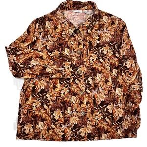 Tantrums Womens Top Jacket XXL Fall Leaves Pumpkin Shacket Pockets Stretchy